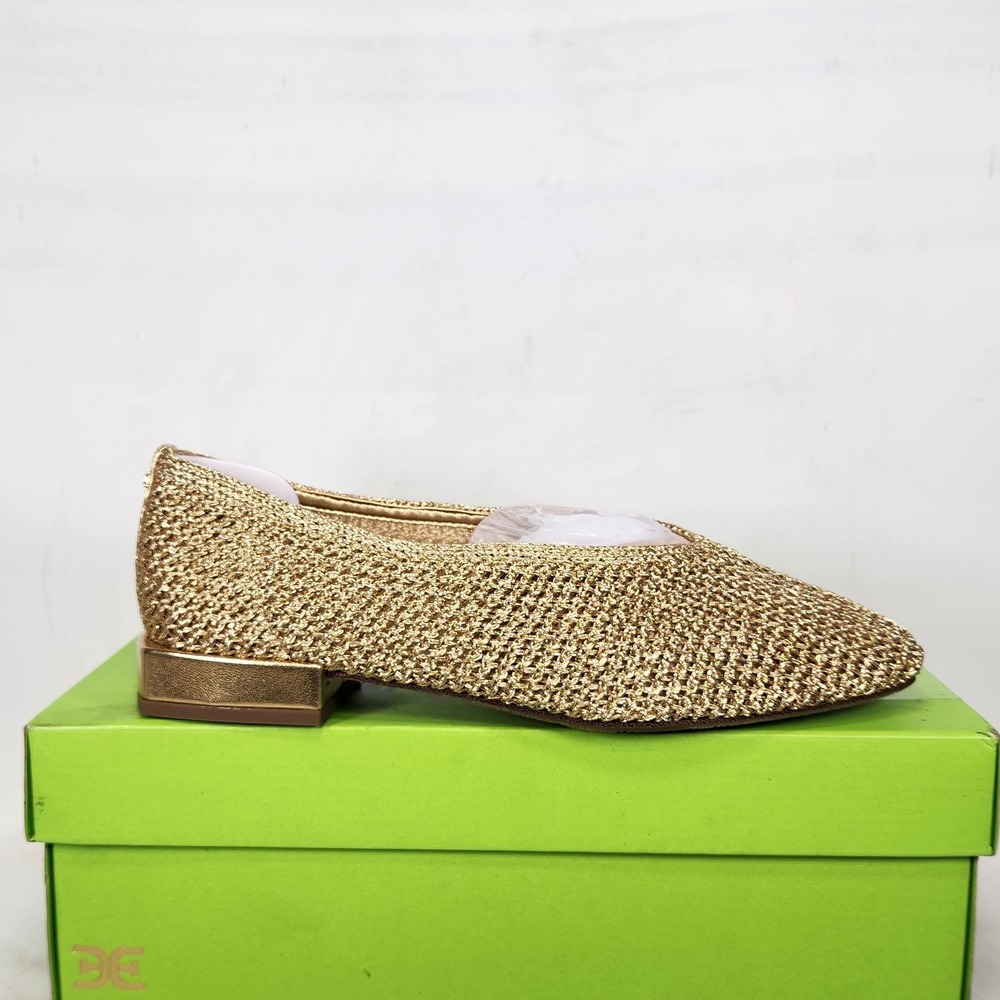 Sam Edelman Kasey Knit Flats Women Size 8 Gold Woven Metallic Square Toe